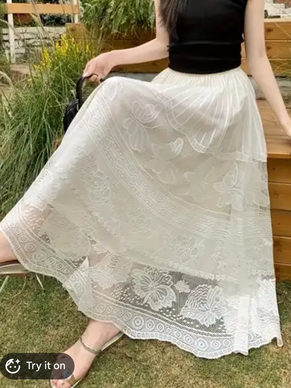 Lace Pleated Midi Skirt - Picture 2 of 5